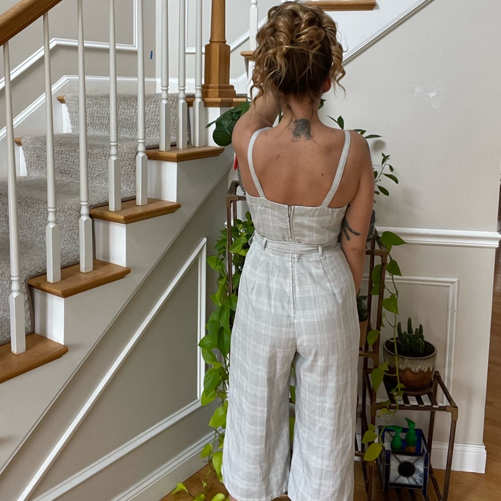 Cropped Wide Leg Jumpsuit/Romper with Straps and Mid-Section Peekaboo